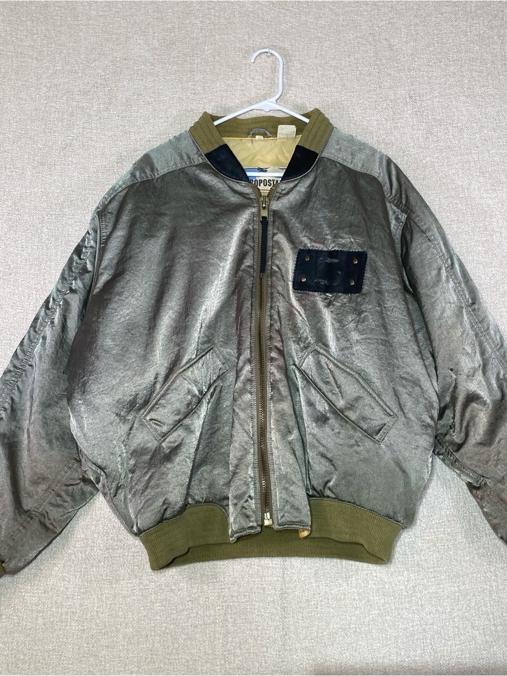 Vintage Aeropostale Bomber Jacket Mens Small Metallic Satin Flight Y2K Aviator